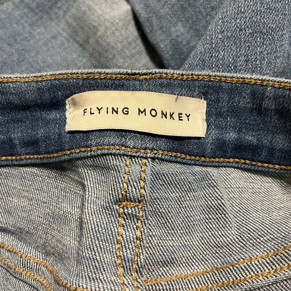 Women's Flying Monkey Kick Flare Blue Distressed Jeans 26 - Picture 8 of 10